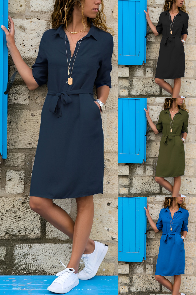 WW | Knielanges Kleid mit Taschen und kurzen Ärmeln