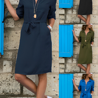 WW | Knielanges Kleid mit Taschen und kurzen Ärmeln
