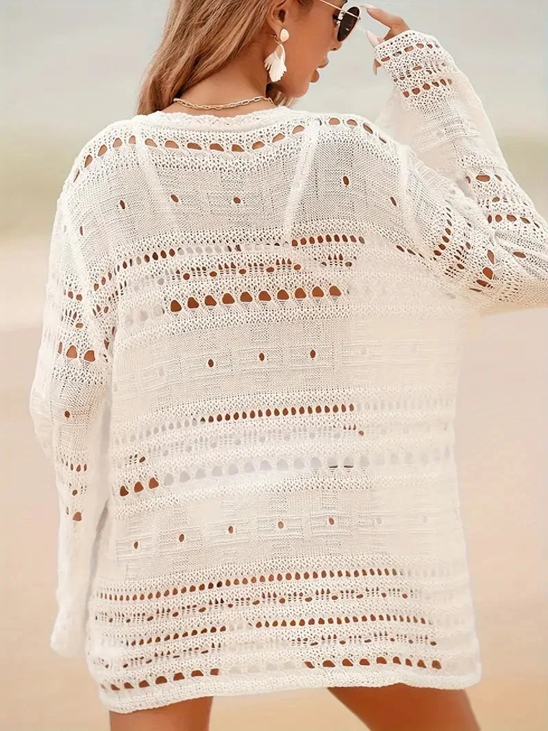 WW | Cover Up Gestrickt Langarm Strickkleid Bikini-Cover Up