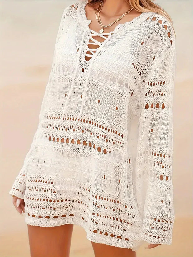 WW | Cover Up Gestrickt Langarm Strickkleid Bikini-Cover Up