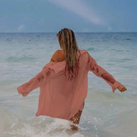 WW | Cover-Up Halbtransparent Langärmelig Leinenhemd Bikini-Bedeckung