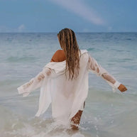 WW | Cover-Up Halbtransparent Langärmelig Leinenhemd Bikini-Bedeckung