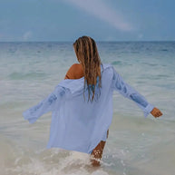 WW | Cover-Up Halbtransparent Langärmelig Leinenhemd Bikini-Bedeckung