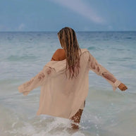 WW | Cover-Up Halbtransparent Langärmelig Leinenhemd Bikini-Bedeckung