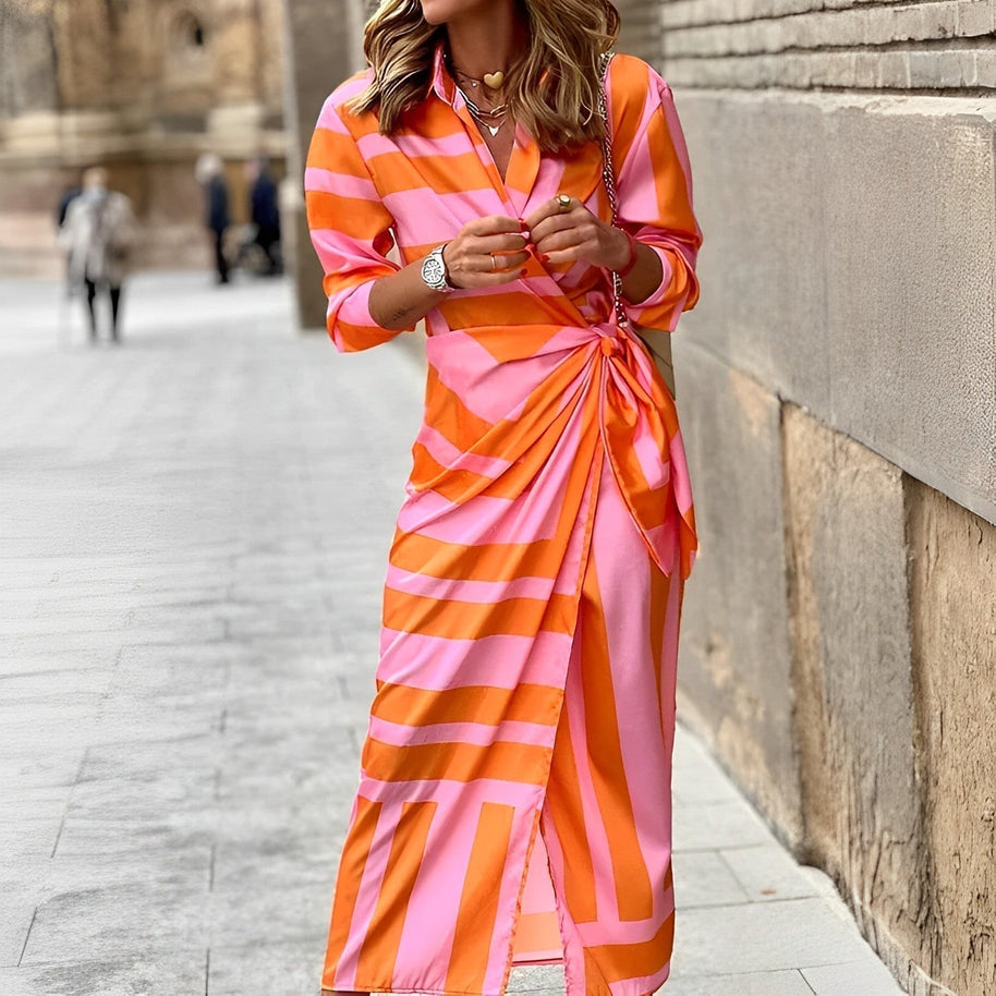 WW | Stilvolles Mehrfarbiges Langes Kleid