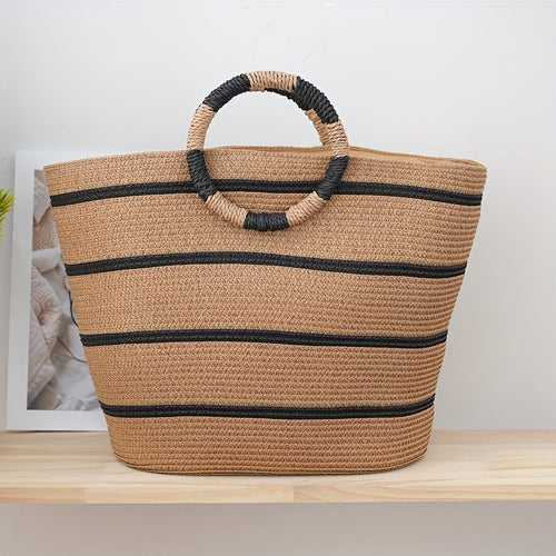 WW | Gestreiftes Woven Tote Bag Für Damen Leicht Und Geräumig