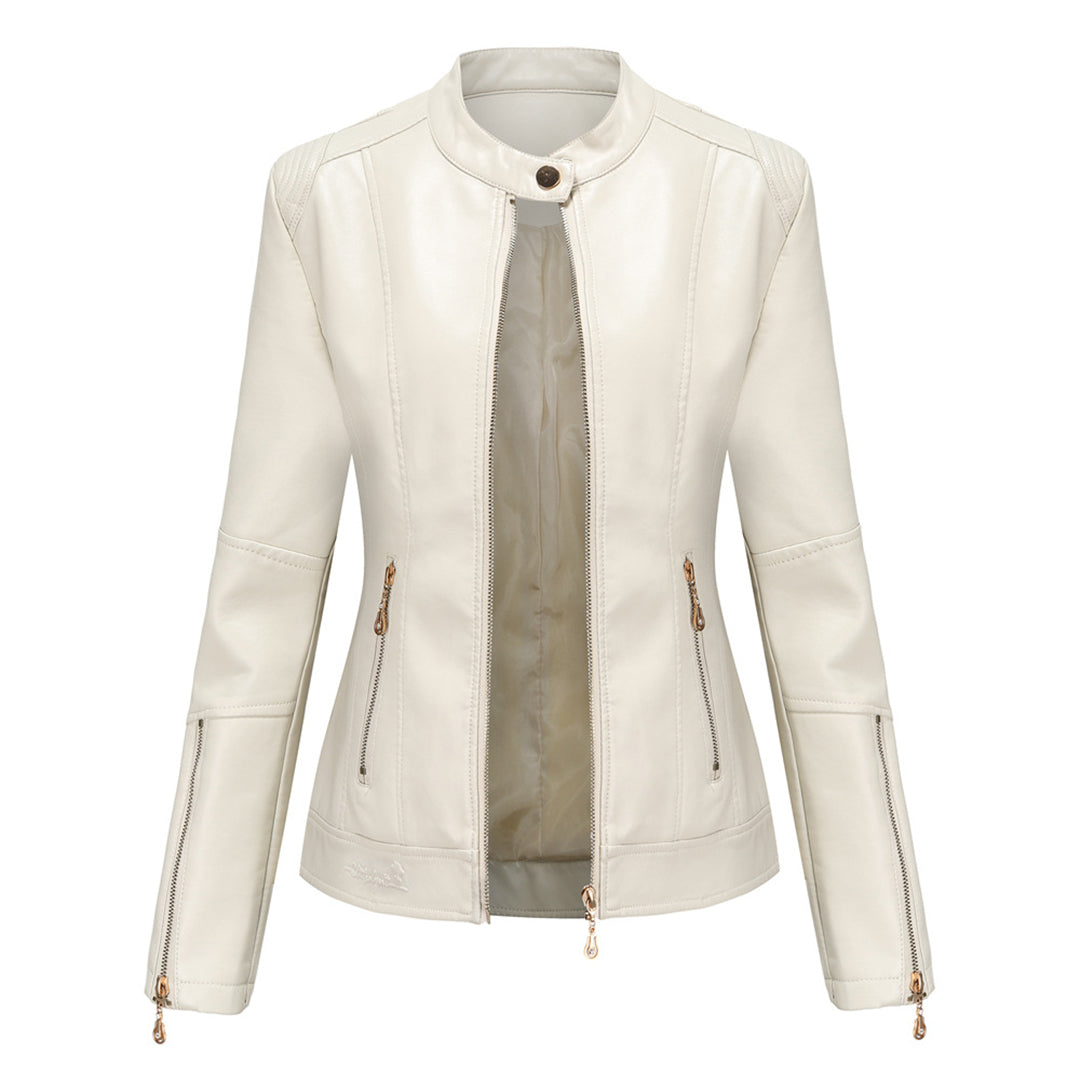 WW | Elegante Lederjacke mit Rundkragen und Knopfverschluss für Damen