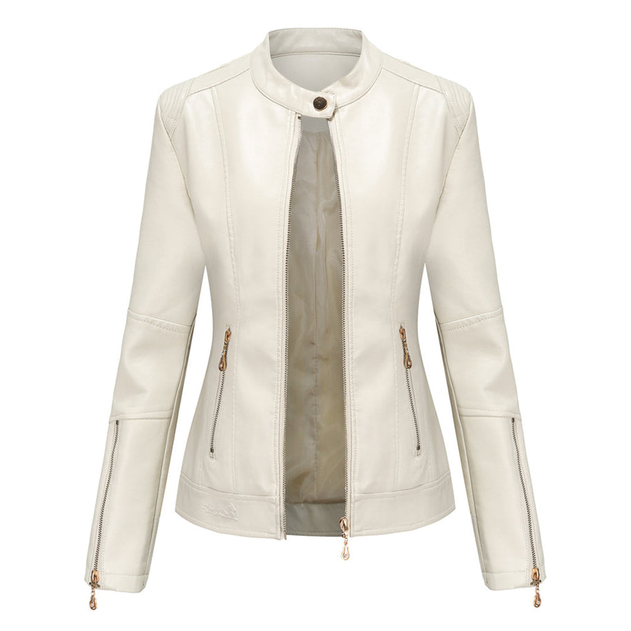 WW | Elegante Lederjacke mit Rundkragen und Knopfverschluss für Damen