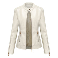 WW | Elegante Lederjacke mit Rundkragen und Knopfverschluss für Damen