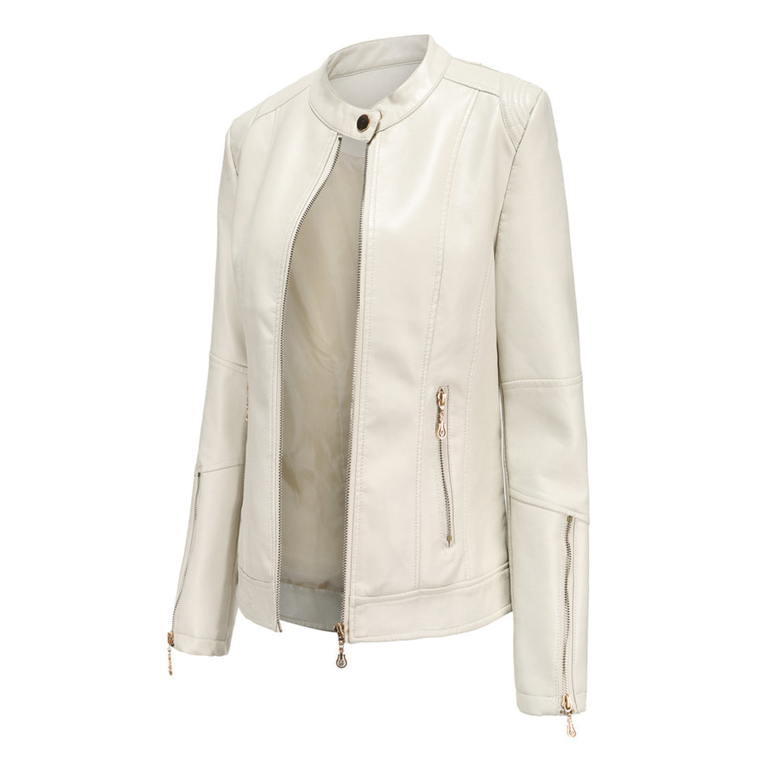 WW | Elegante Lederjacke mit Rundkragen und Knopfverschluss für Damen