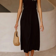 WW | Midi Kleid mit Taschen und gekreuzten Rüschen auf dem Rücken