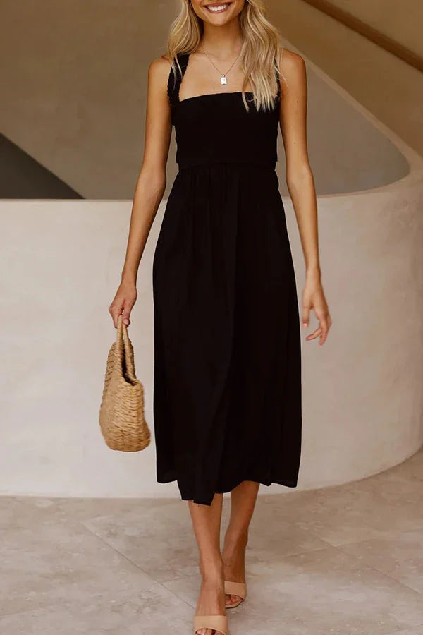 WW | Midi Kleid mit Taschen und gekreuzten Rüschen auf dem Rücken