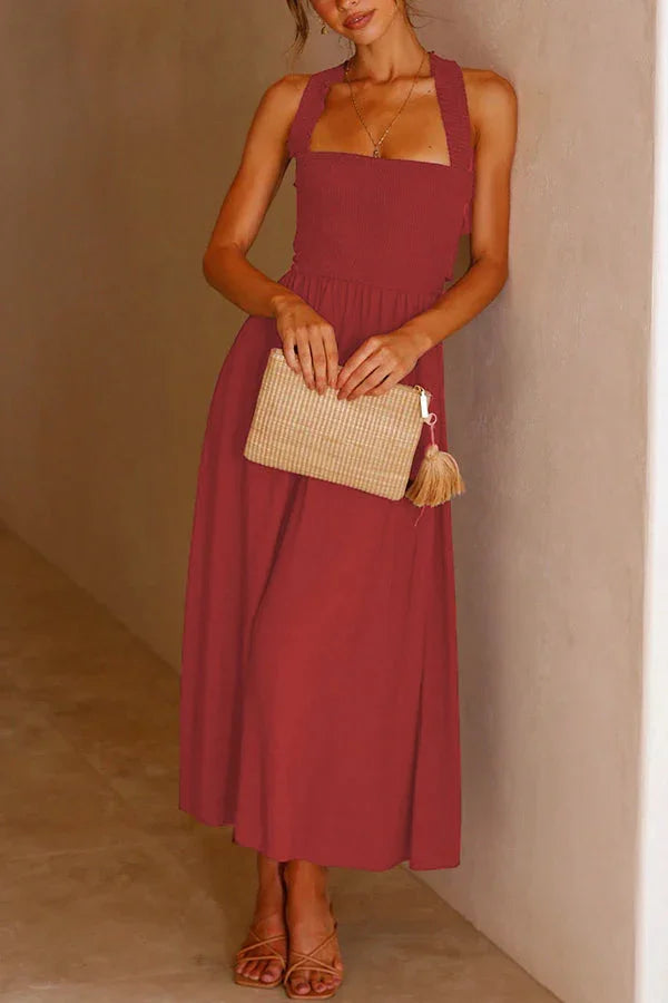 WW | Midi Kleid mit Taschen und gekreuzten Rüschen auf dem Rücken