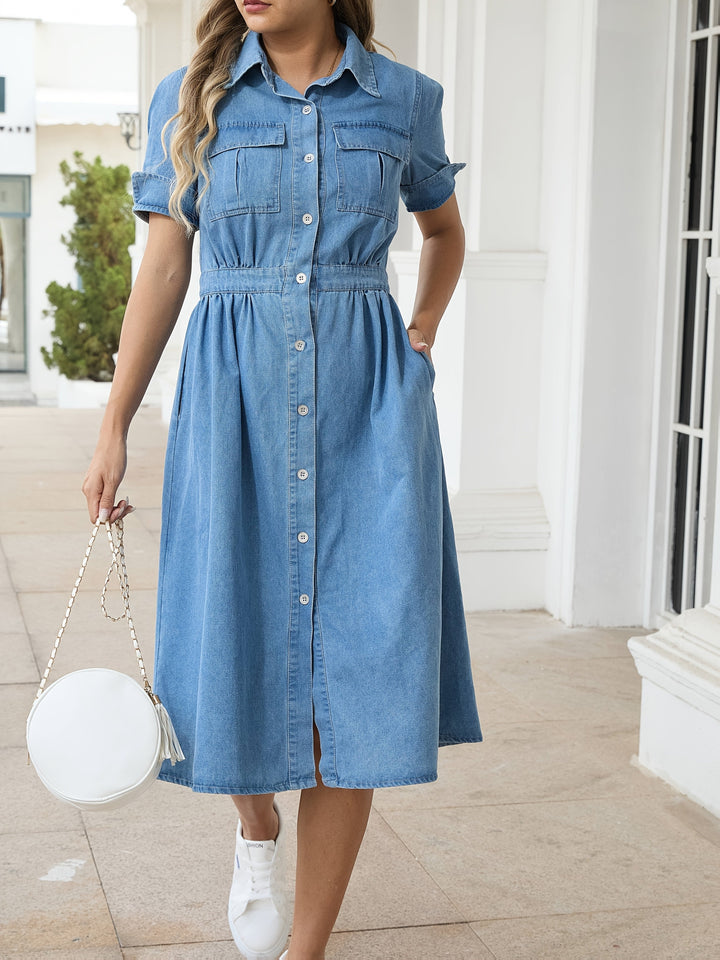 W&W Mode | Stylische Denim Midi Kleid Mit Knopfverschluss