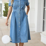 WW | Stylische Denim Midi Kleid Mit Knopfverschluss