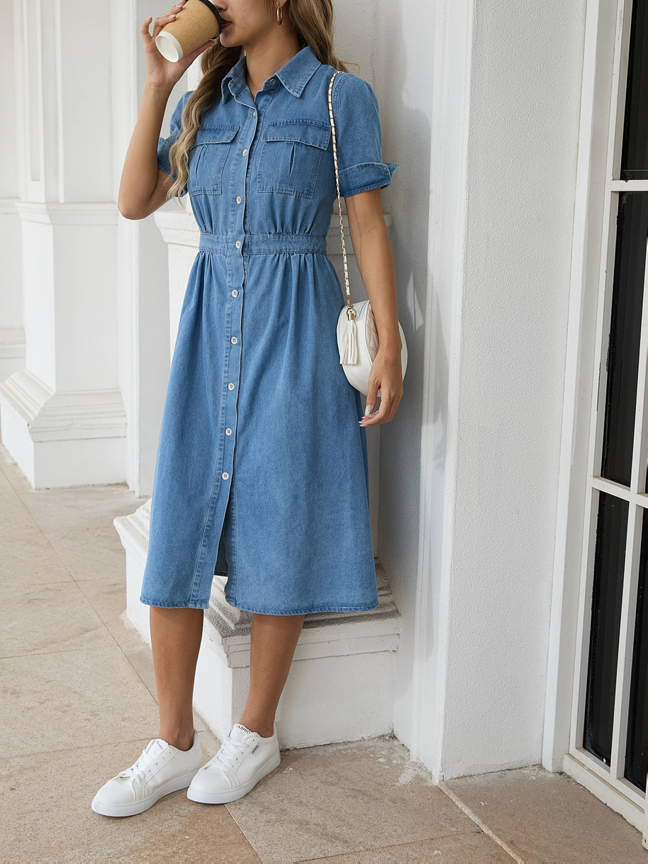 WW | Stylische Denim Midi Kleid Mit Knopfverschluss