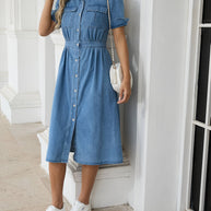 WW | Stylische Denim Midi Kleid Mit Knopfverschluss