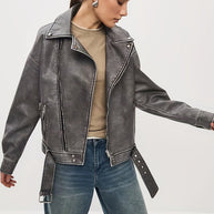 WW | Damen Oversize Lederjacke mit Gürtel