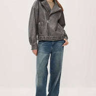 WW | Damen Oversize Lederjacke mit Gürtel