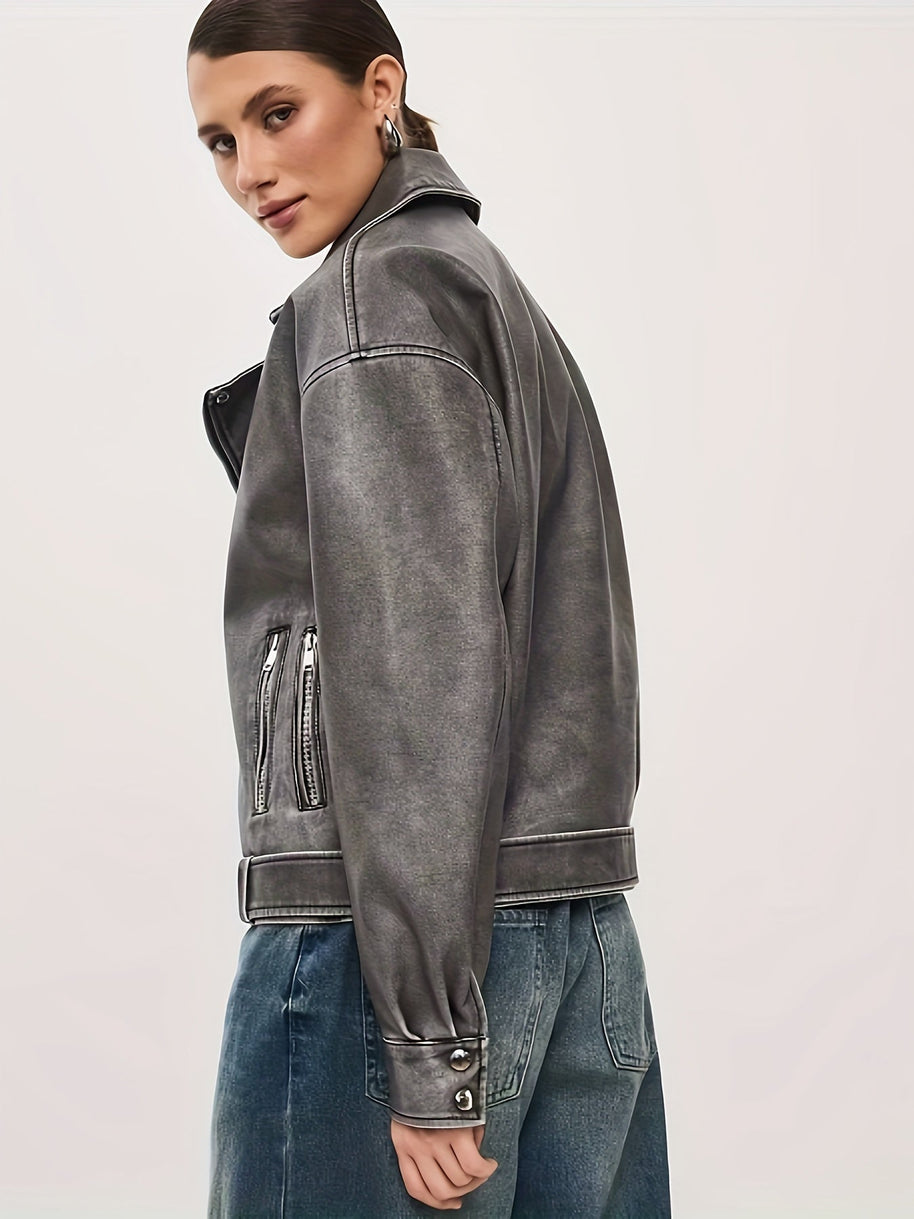 WW | Damen Oversize Lederjacke mit Gürtel