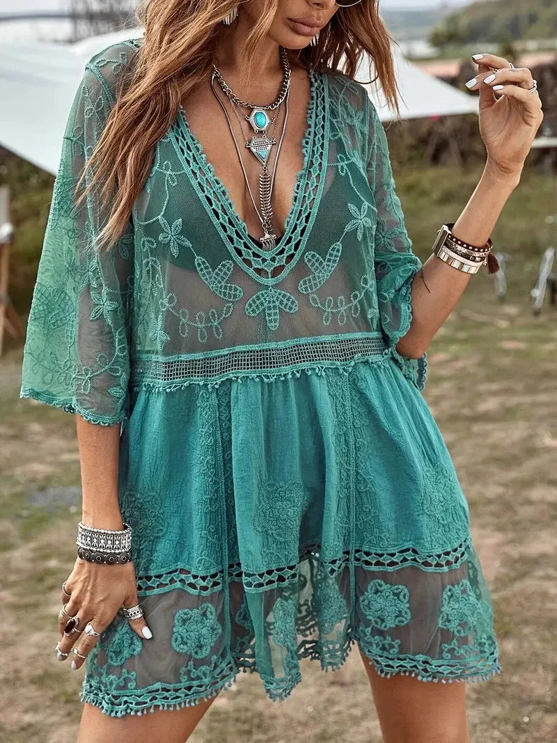 WW | Cover Up Lace Durchschauen Cover Up Kleid Boho-Stil