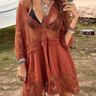 WW | Cover Up Lace Durchschauen Cover Up Kleid Boho-Stil