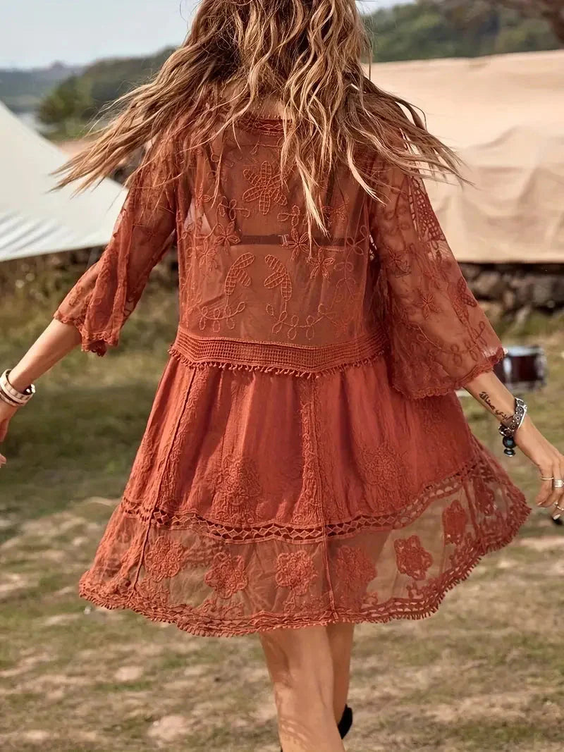 WW | Cover Up Lace Durchschauen Cover Up Kleid Boho-Stil