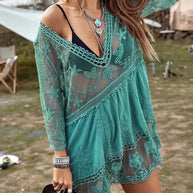 WW | Cover Up Lace Durchschauen Cover Up Kleid Boho-Stil