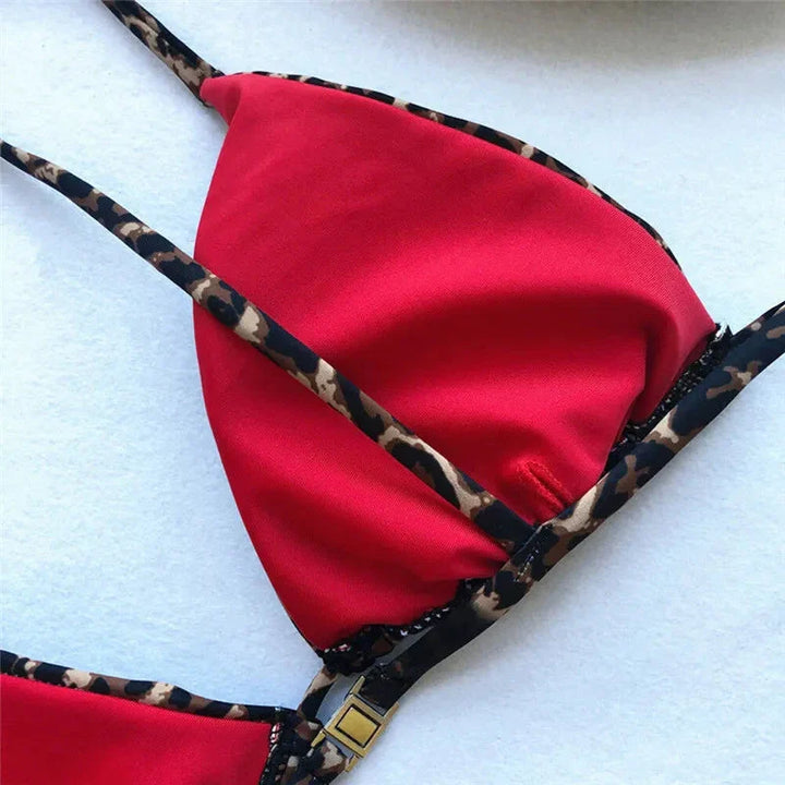 W&W Mode | Set Leopardenmuster Spagetti-Träger Triangel Bademode