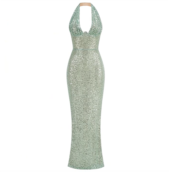 Damen Maxikleid mit fließendem Stoff und V-Ausschnitt