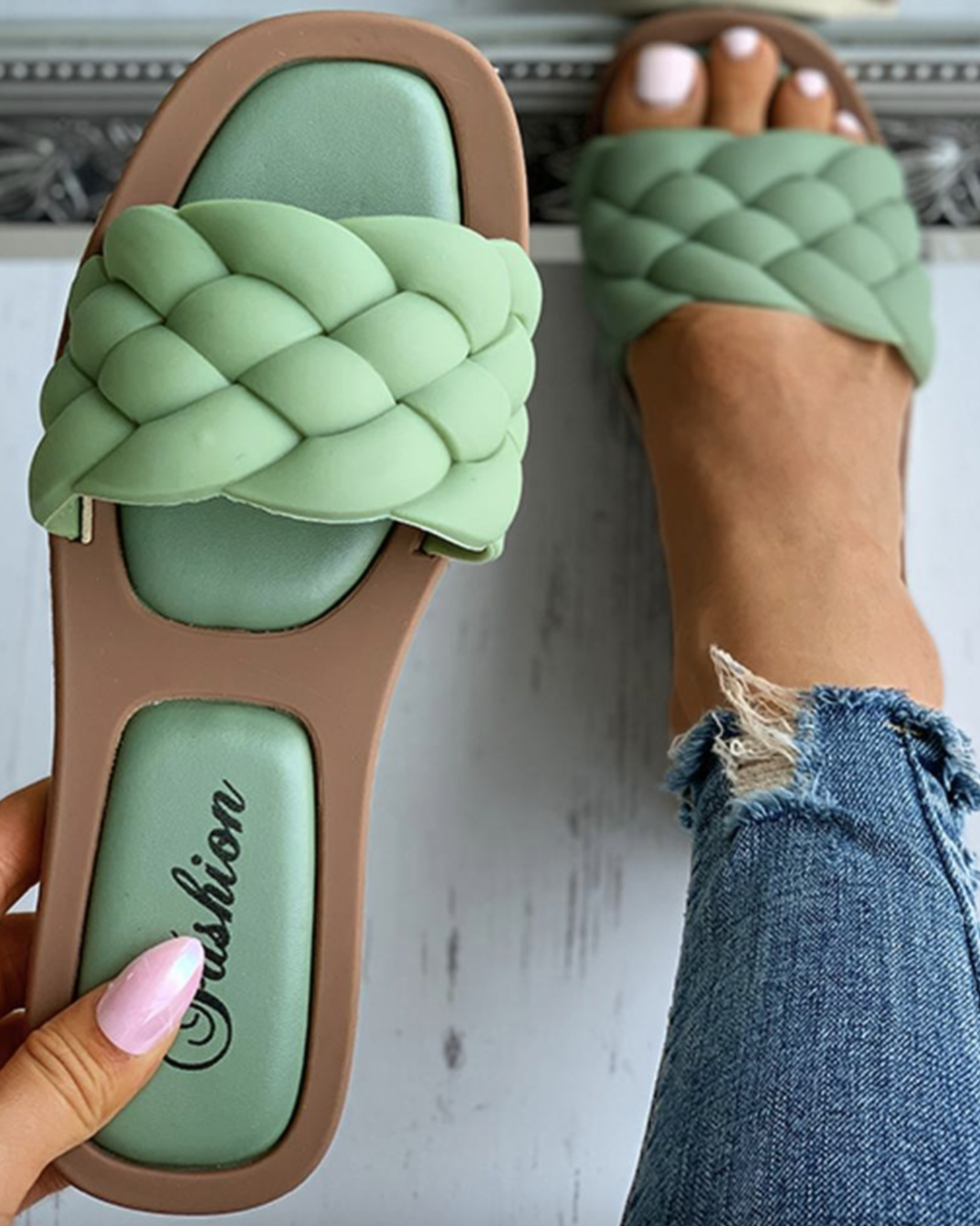 WW | Geflochtene Slip on Sandalen Mit Gepolsterter Sohle Für Damen