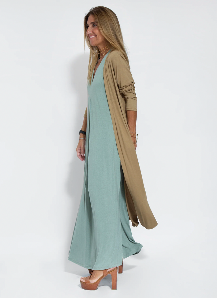 W&W Mode | Set aus langem schlankmachenden Kleid und Weste