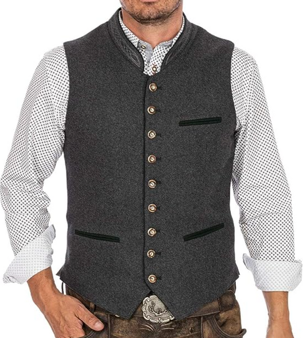 W&W Mode | Herren Trachtenweste Weste Grau Klassisch Elegant