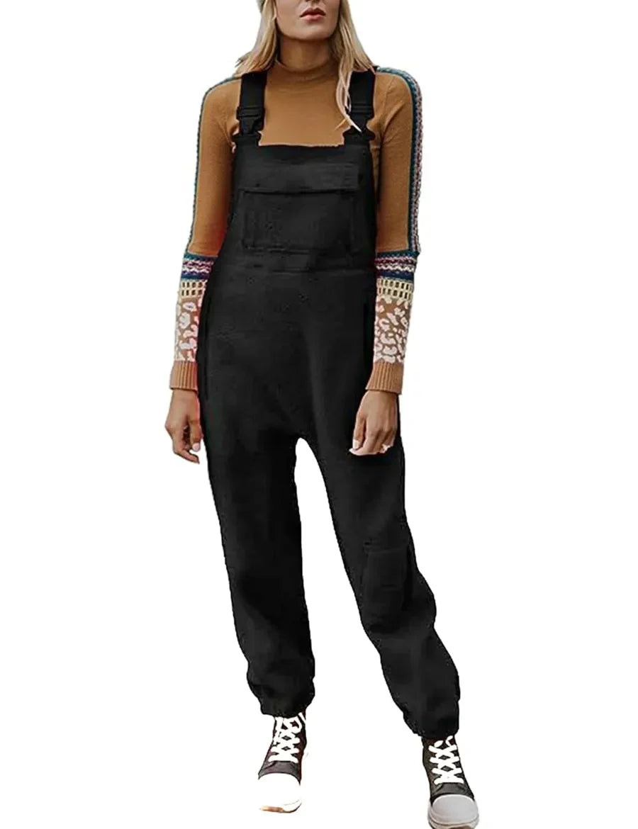 Damen Latzhose aus warmem Polarfleece mit verstellbaren Trägern