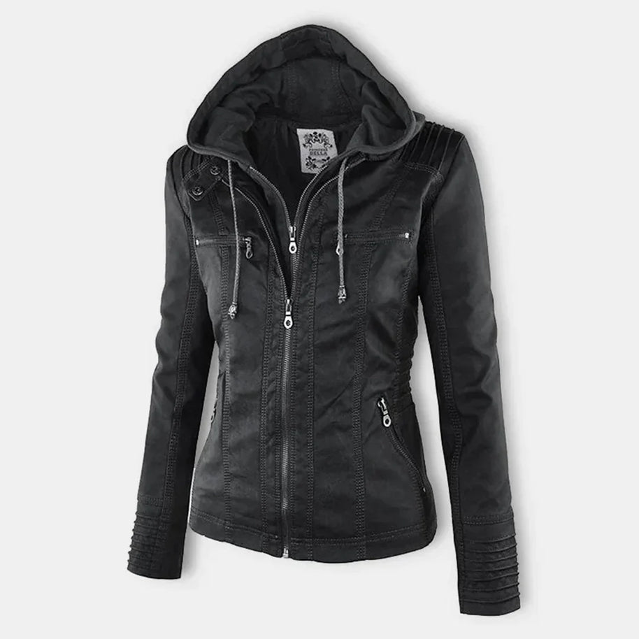 WW | Elegantes Motorradjacke Mit Kapuze Aus Hochwertigem Leder