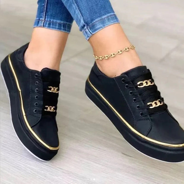 WW | stilvolle Damenschuhe Sneakers mit goldenen Akzenten