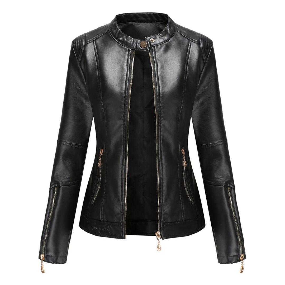 WW | Elegante Lederjacke mit Rundkragen und Knopfverschluss für Damen