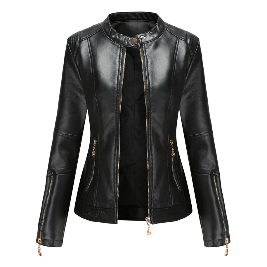 WW | Elegante Lederjacke mit Rundkragen und Knopfverschluss für Damen