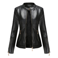 WW | Elegante Lederjacke mit Rundkragen und Knopfverschluss für Damen