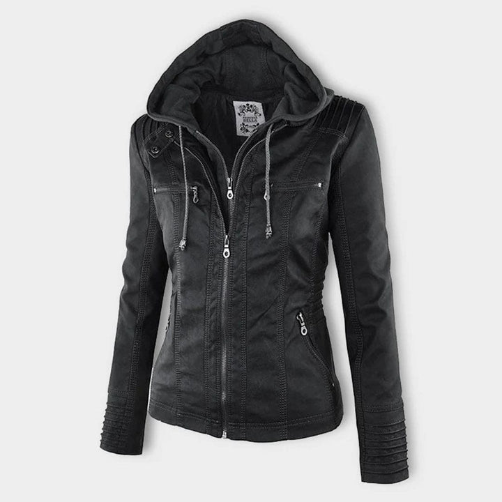 W&W Mode - Damen lässige Lederjacke mit Kapuze