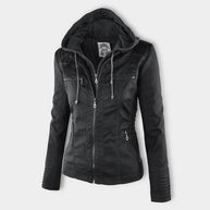 WW - Damen lässige Lederjacke mit Kapuze