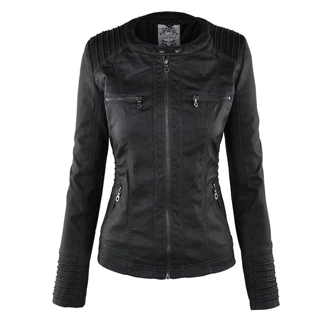 WW - Damen lässige Lederjacke mit Kapuze
