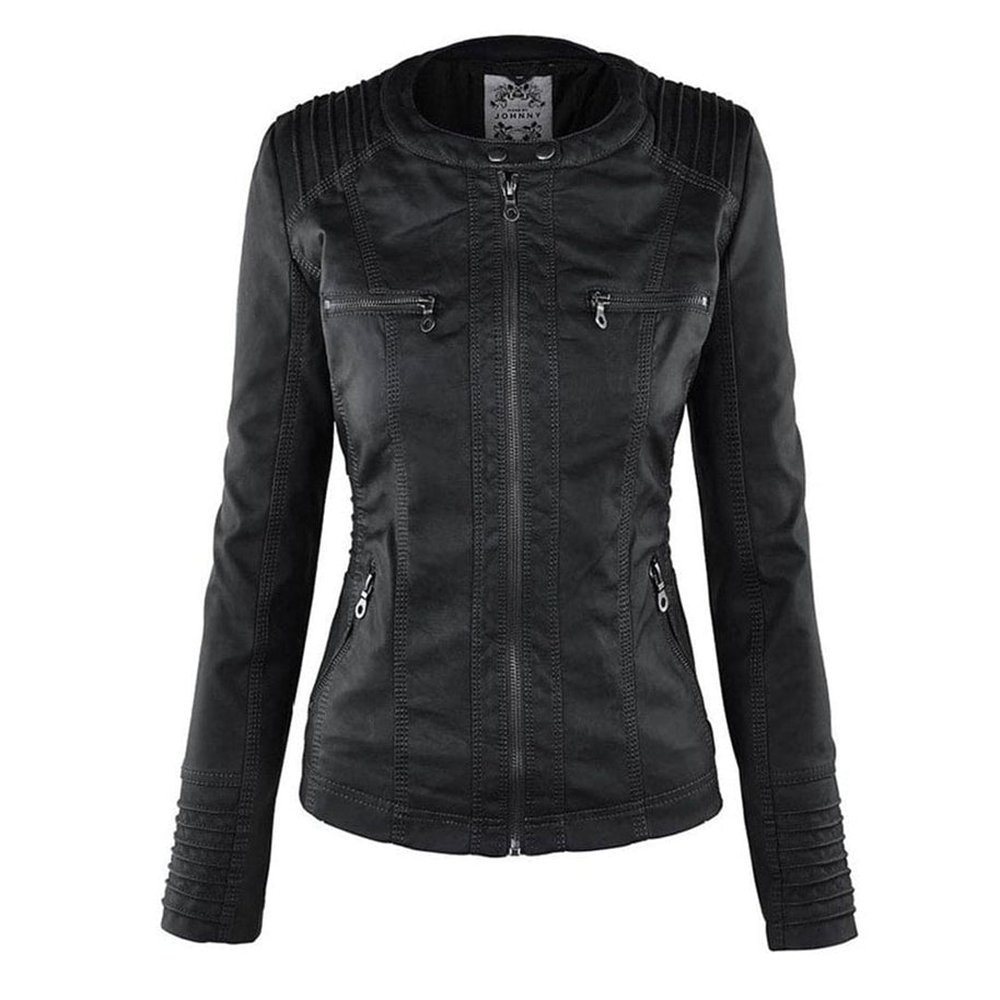 WW - Damen lässige Lederjacke mit Kapuze