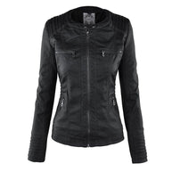 WW - Damen lässige Lederjacke mit Kapuze