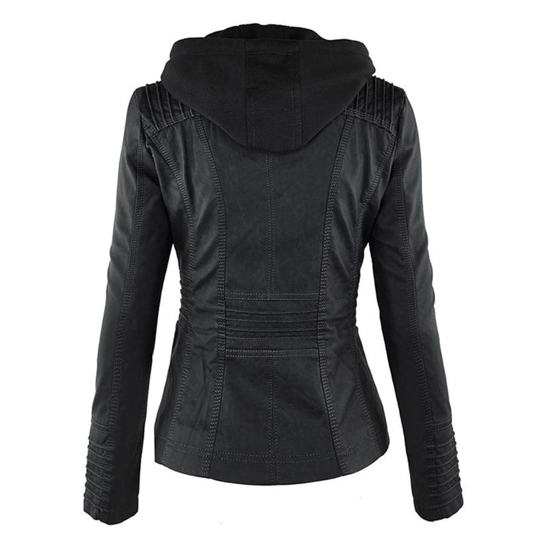 WW - Damen lässige Lederjacke mit Kapuze