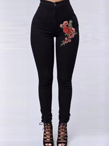 WW | Rote Florale Stickerei Skinny Jeans