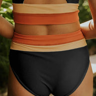 WW | High Waist Colorblock Marine Cut Back Crop Bikini Set
