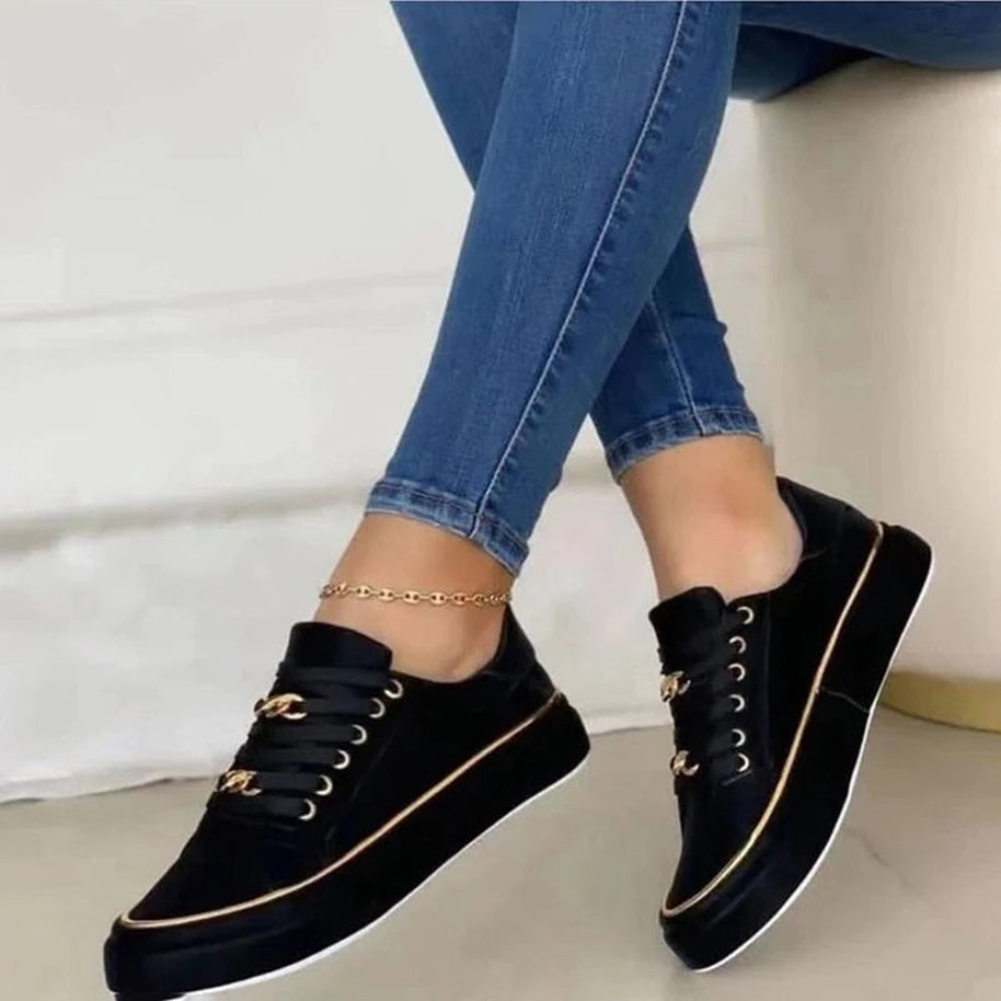 WW | stilvolle Damenschuhe Sneakers mit goldenen Akzenten