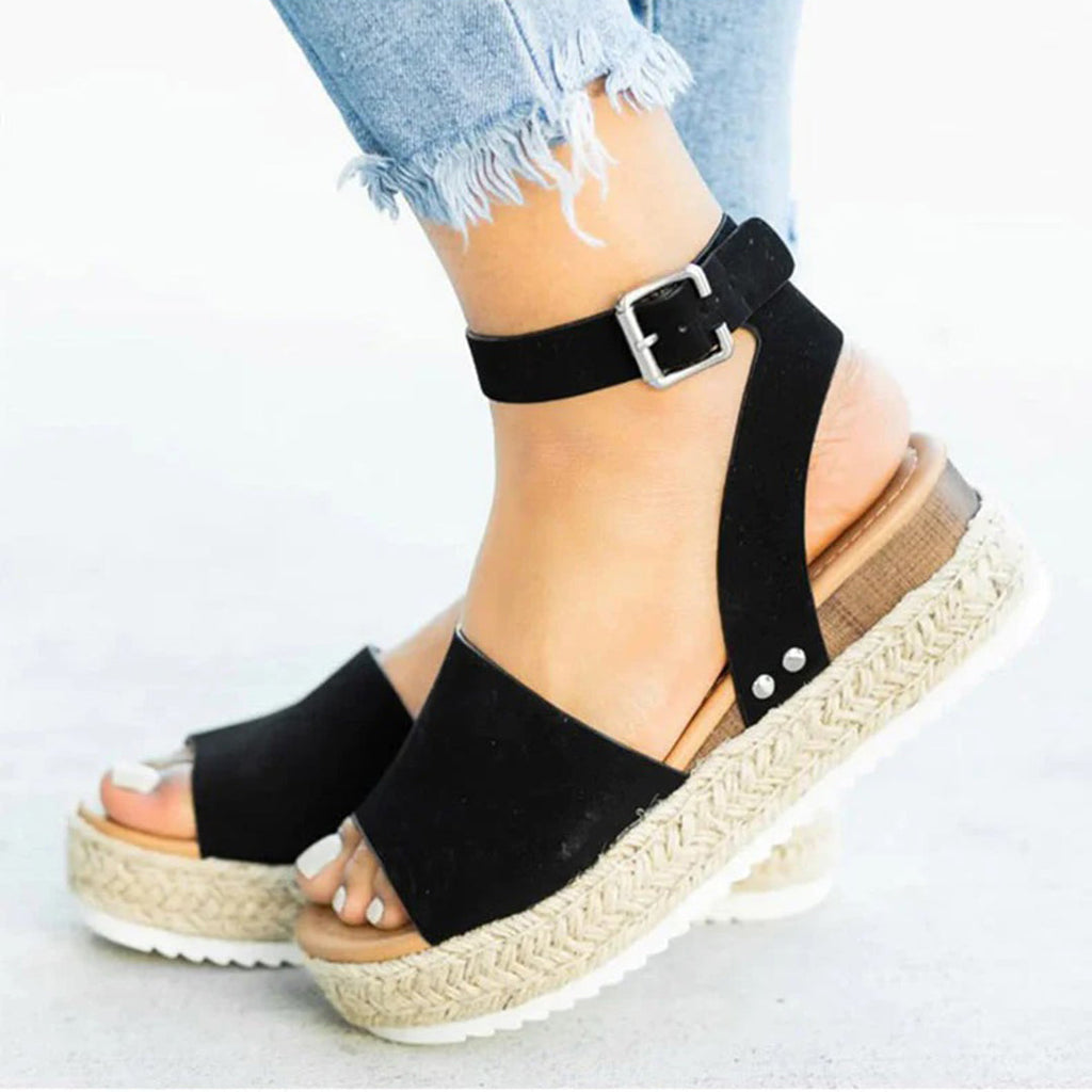 WW | Plattform Sandalen Espadrille-Sohle Verstellbarer Knöchelriemen Zehenriemen