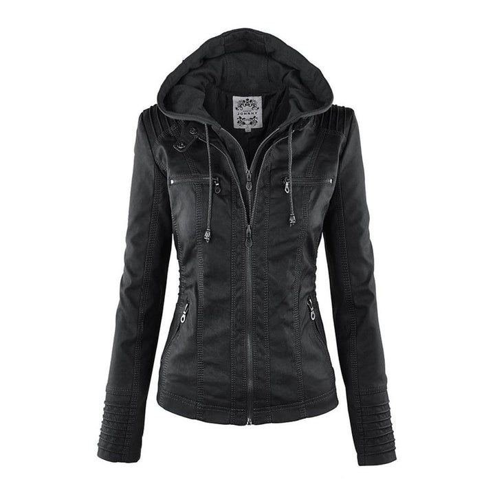 W&W Mode - Damen lässige Lederjacke mit Kapuze